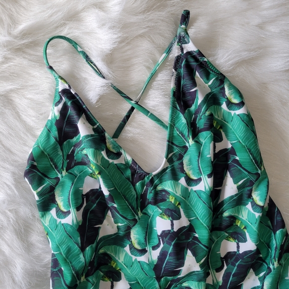Ekouaer Palm Strappy One Piece Swimsuit Bright Greens M Like New High Leg Cheeky - Picture 2 of 8